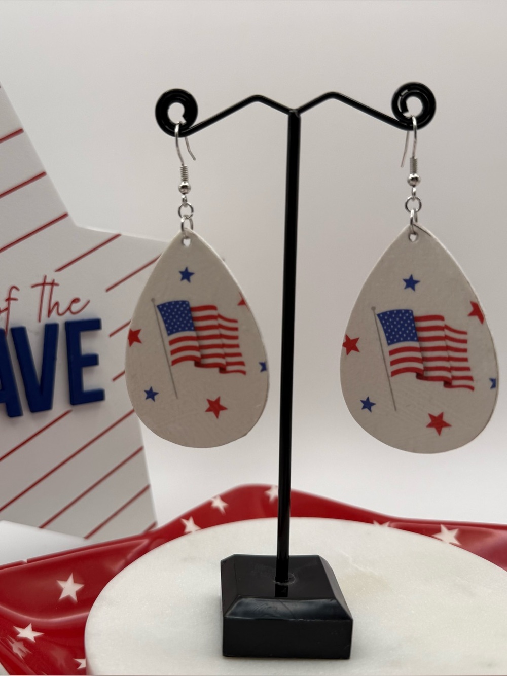Patriotic USA Decoupage Large Round Wooden Earrings – America’s 250th Birthday
